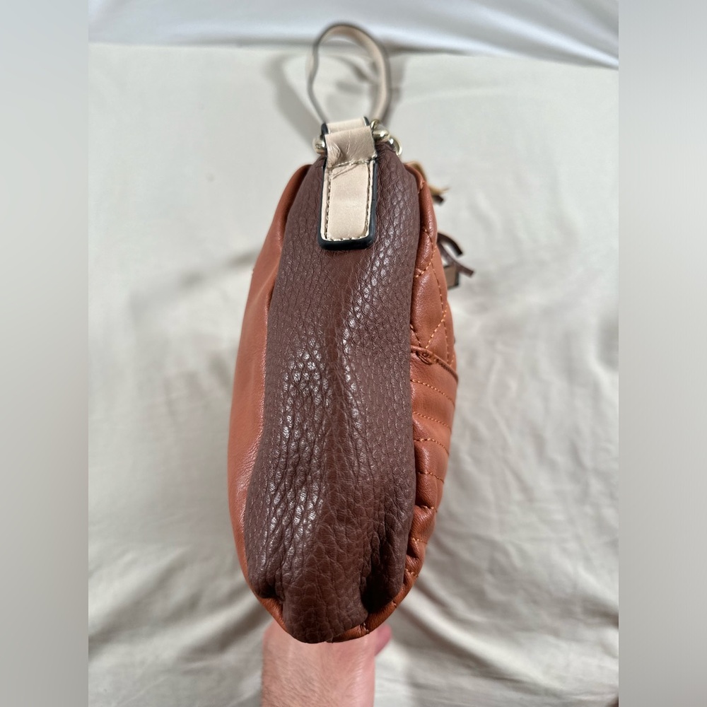 Baby phat Y2K Cognac Brown Studded Quilted Leather Crossbody Purse Pink Liner - Picture 13 of 16